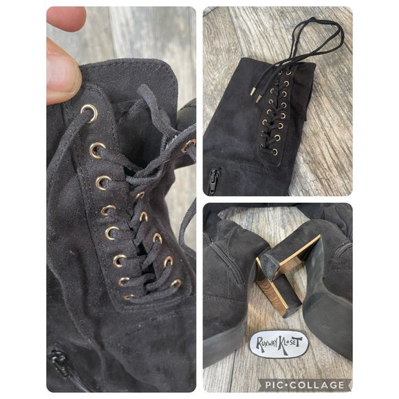 Material Girl Over the Knee High Black Velvet Stretch Boots Women size 5.5 - Picture 8 of 12